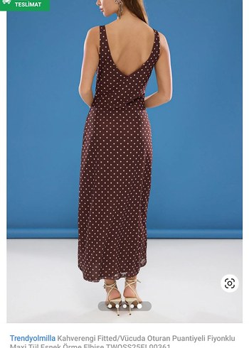 Kahverengi Puantiyeli V Yakalı Uzun Elbise - Görsel 2
