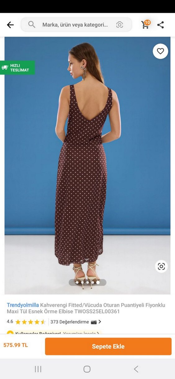 Kahverengi Puantiyeli V Yakalı Uzun Elbise - Görsel 2