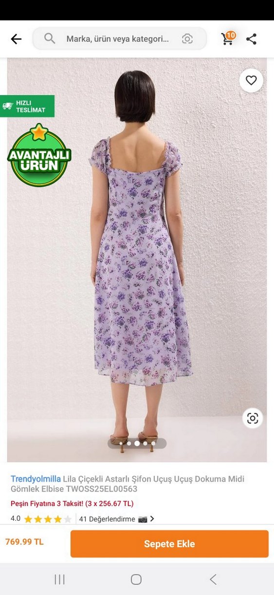 Trendyolmilla Lila Çiçekli Midi Elbise - Görsel 2