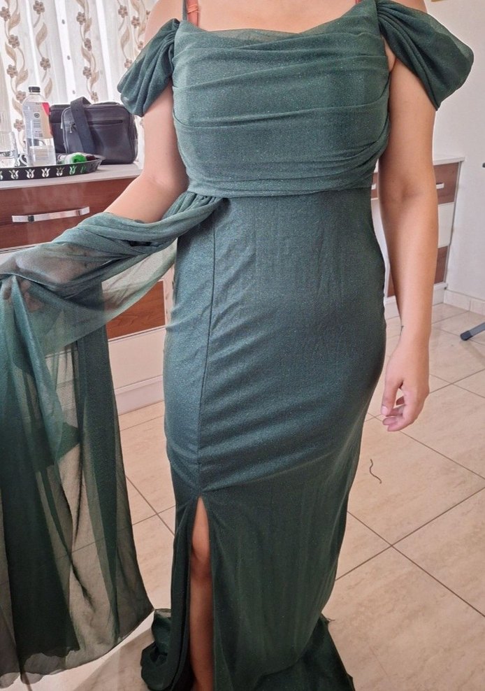 Yeşil Drapeli Uzun Abiye Elbise - Görsel 2