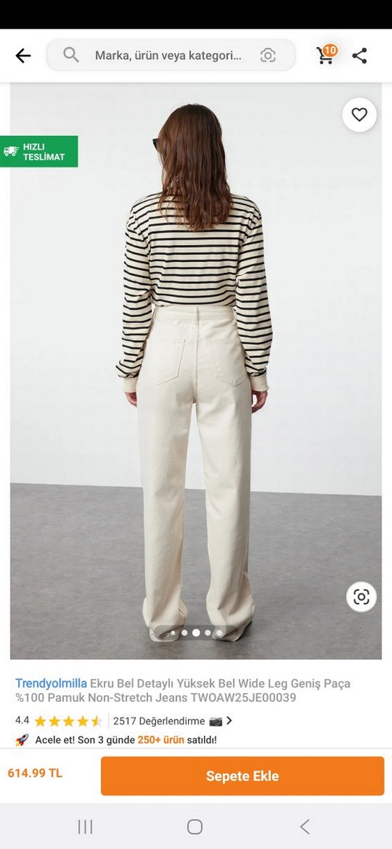 Trendyolmilla Ekru Yüksek Bel Geniş Paça Jean - Görsel 2