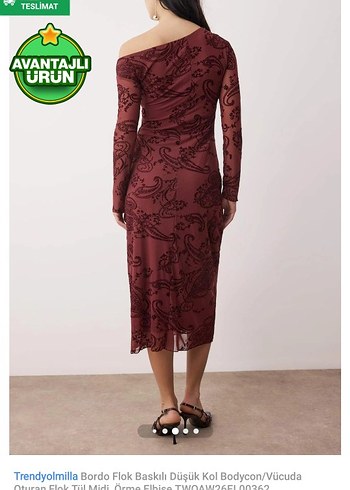 Bordo Desenli Bohem Uzun Elbise - Görsel 2