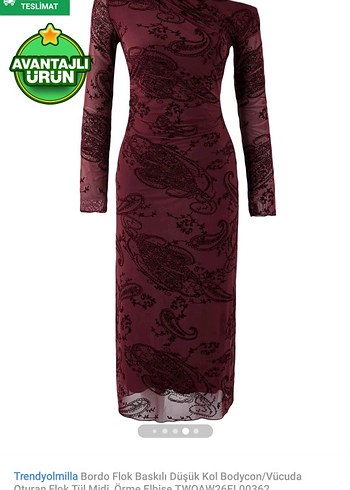 Bordo Desenli Bohem Uzun Elbise - Görsel 3