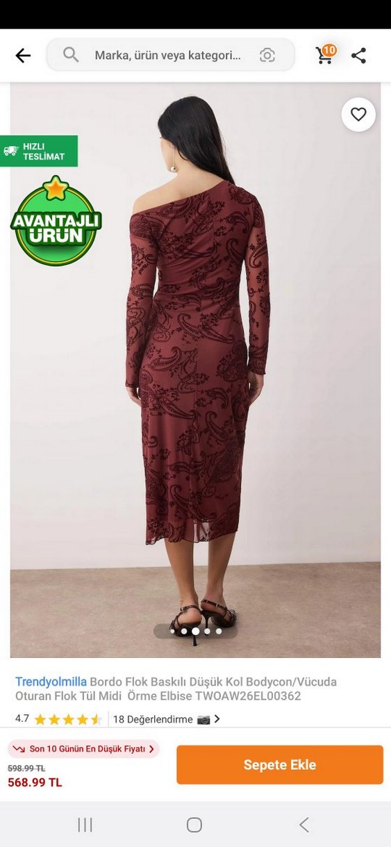 Bordo Desenli Bohem Uzun Elbise - Görsel 2