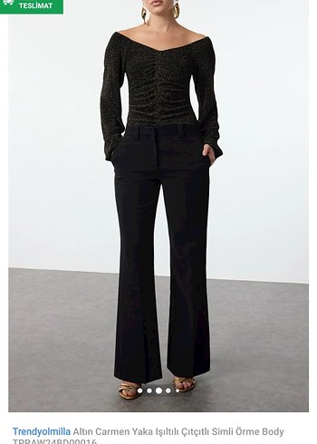 Siyah Parlak çıtçıtlı bluz Uzun Kollu, V Yaka - Görsel 2