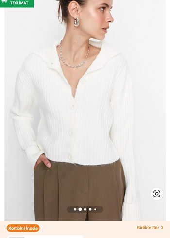 Düğmeli Beyaz Kadın Hırka - Görsel 2