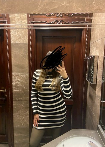 Siyah Gri Zebra Desenli Midi Triko Elbise