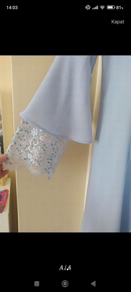 Nakışlı Mavi Uzun Bohem Elbise - Görsel 3