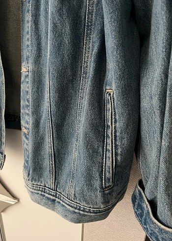 Düğmeli Oversize Mavi Denim Ceket - Görsel 4