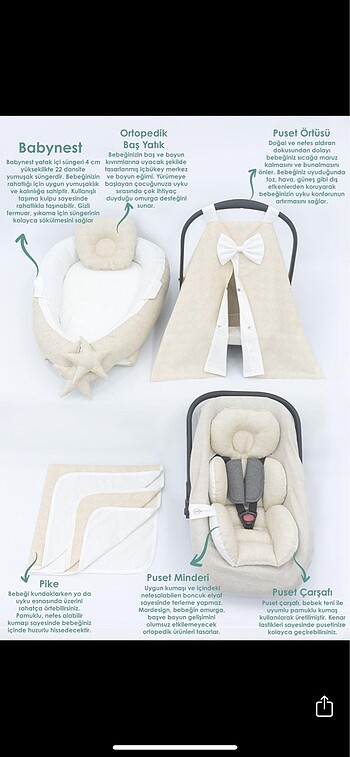 Diğer Babynest ortopedik bebek yatak pike puset aksesuar 6lı set