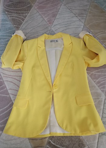 Sarı Tek Düğmeli Kadın Blazer Ceket