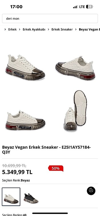 Erkek sneaker ayakkabı