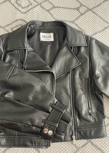 Diğer Siyah Deri Biker Ceket Kadın