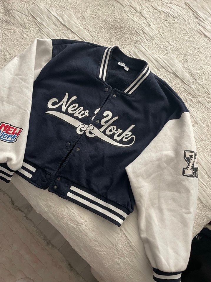 Düğmeli Lacivert Kadın Bomber Ceket - Görsel 2