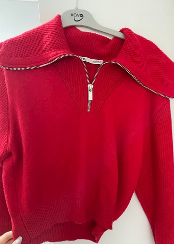 Kırmızı Yarım Fermuarlı Yüksek Yakalı zara kazak - Görsel 2