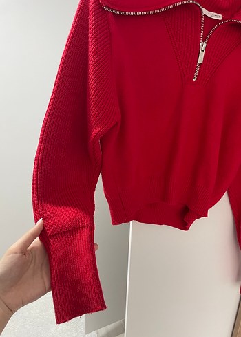 Kırmızı Yarım Fermuarlı Yüksek Yakalı zara kazak - Görsel 3