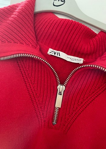 Kırmızı Yarım Fermuarlı Yüksek Yakalı zara kazak - Görsel 4