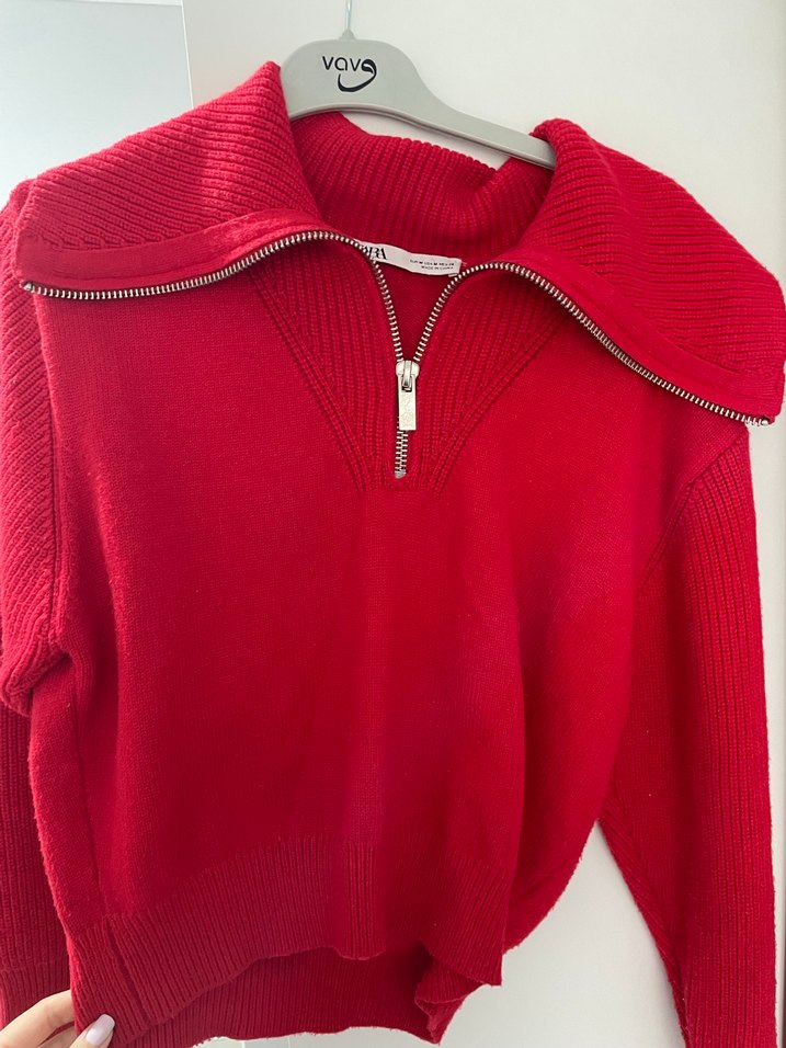 Kırmızı Yarım Fermuarlı Yüksek Yakalı zara kazak - Görsel 2