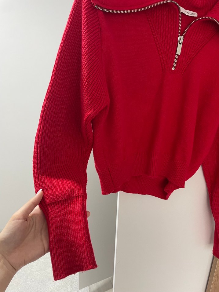 Kırmızı Yarım Fermuarlı Yüksek Yakalı zara kazak - Görsel 3