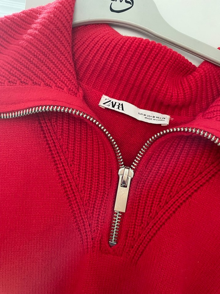 Kırmızı Yarım Fermuarlı Yüksek Yakalı zara kazak - Görsel 4