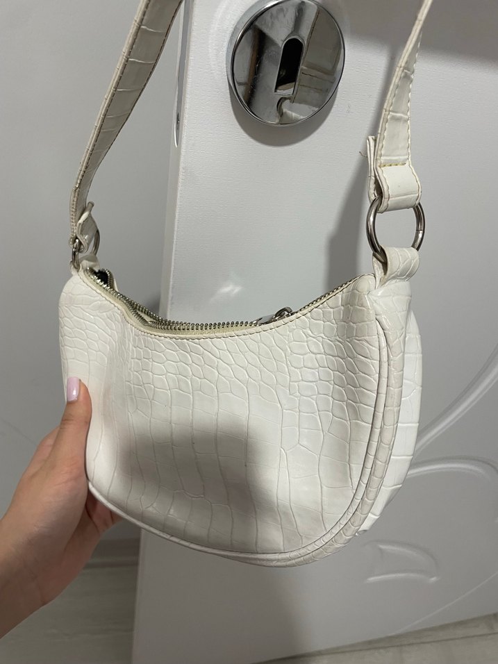 Beyaz Yılan Desenli Minimalist Deri Çanta - Görsel 3