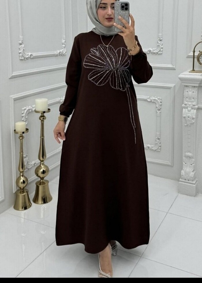 Kahverengi elbise - Görsel 2