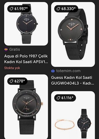 Guess Siyah içi taşlı, Kadın Kol Saati, çelik örme kayış,aqua di