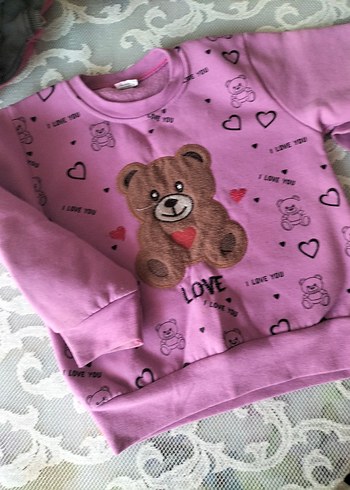 4 Yaş Beden pembe Renk Kız Çocuk Renkli Baskılı Pamuklu Sweatshirt