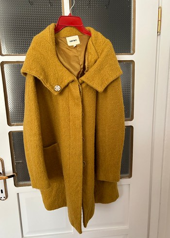 Hardal Sarısı Kaban, Kapüşonlu, Cepli - Görsel 3