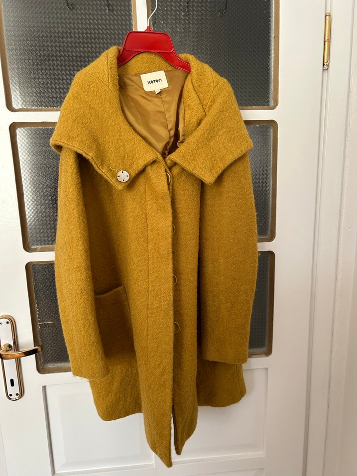 Hardal Sarısı Kaban, Kapüşonlu, Cepli - Görsel 3