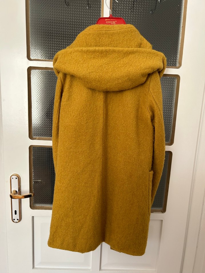 Hardal Sarısı Kaban, Kapüşonlu, Cepli - Görsel 2