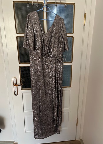 Gri Drapeli Uzun Abiye Elbise - Görsel 2