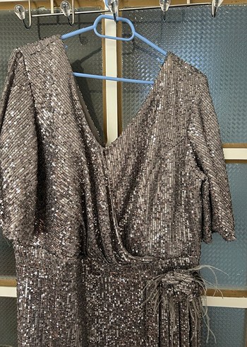 Gri Drapeli Uzun Abiye Elbise - Görsel 3