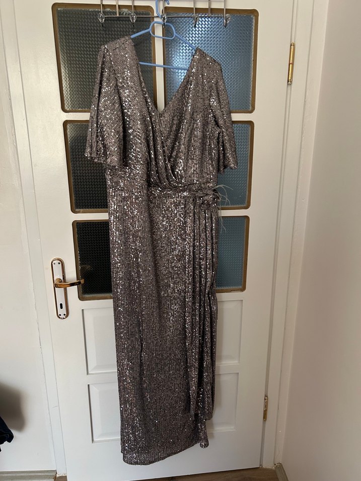 Gri Drapeli Uzun Abiye Elbise - Görsel 2