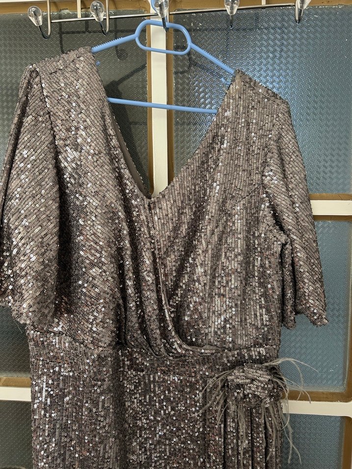 Gri Drapeli Uzun Abiye Elbise - Görsel 3