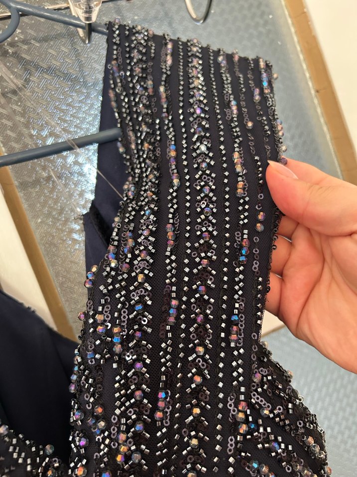 Boncuk İşlemeli Siyah Uzun Büyük Beden Abiye Elbise - Görsel 4