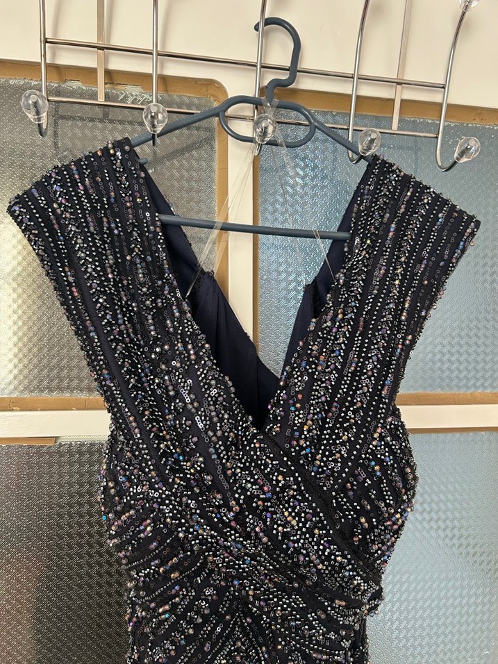 Boncuk İşlemeli Siyah Uzun Büyük Beden Abiye Elbise - Görsel 3