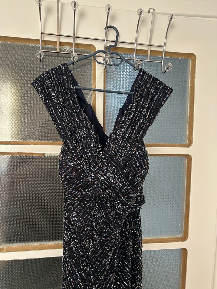 Boncuk İşlemeli Siyah Uzun Büyük Beden Abiye Elbise - Görsel 5