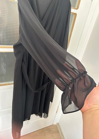 Siyah V Yaka Uzun Kollu Salaş Büyük Beden Uzun Elbise - Görsel 4