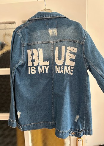 Düğmeli Mavi Kadın Jean Ceket eskitmeli - Görsel 4