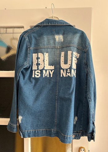 Düğmeli Mavi Kadın Jean Ceket eskitmeli - Görsel 2