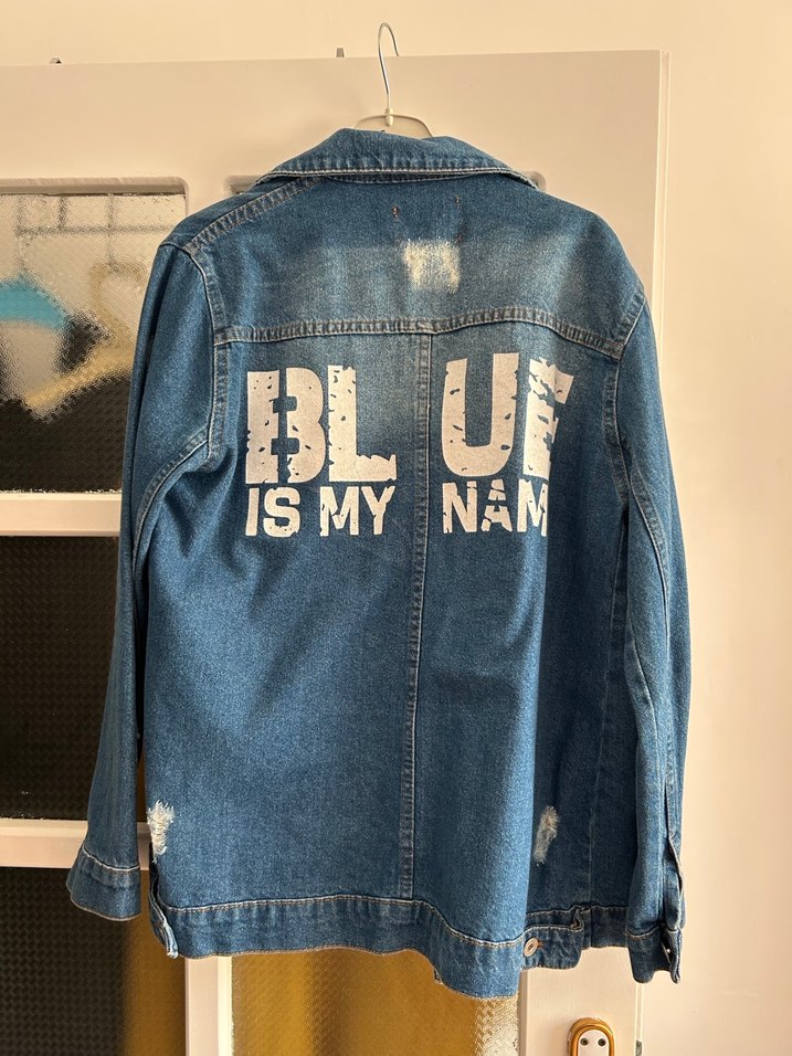 Düğmeli Mavi Kadın Jean Ceket eskitmeli - Görsel 2