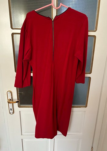 Kırmızı V Yaka Midi Elbise - Görsel 3