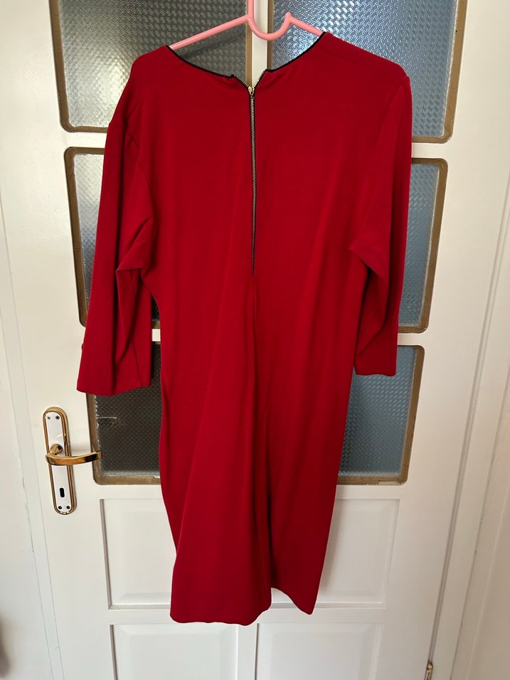 Kırmızı V Yaka Midi Elbise - Görsel 3