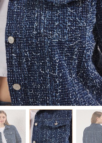 Düğmeli Mavi Kadın Denim Ceket - Görsel 3