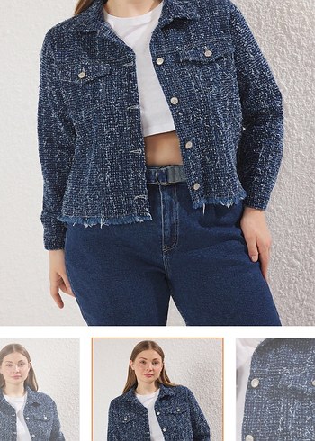 Düğmeli Mavi Kadın Denim Ceket - Görsel 2