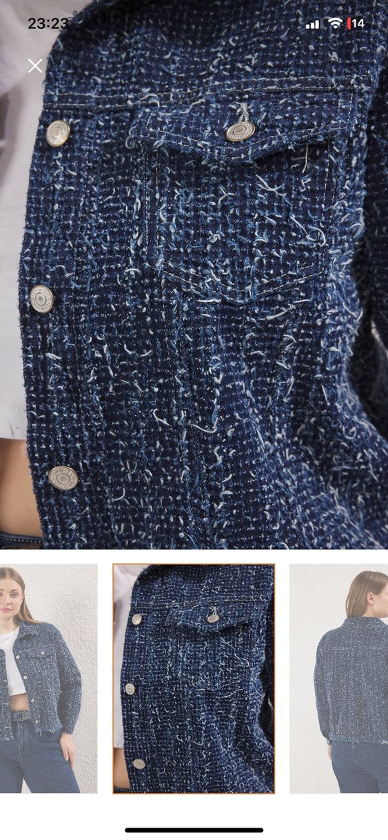 Düğmeli Mavi Kadın Denim Ceket - Görsel 3