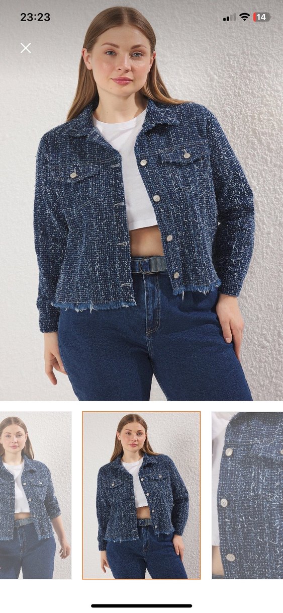 Düğmeli Mavi Kadın Denim Ceket - Görsel 2