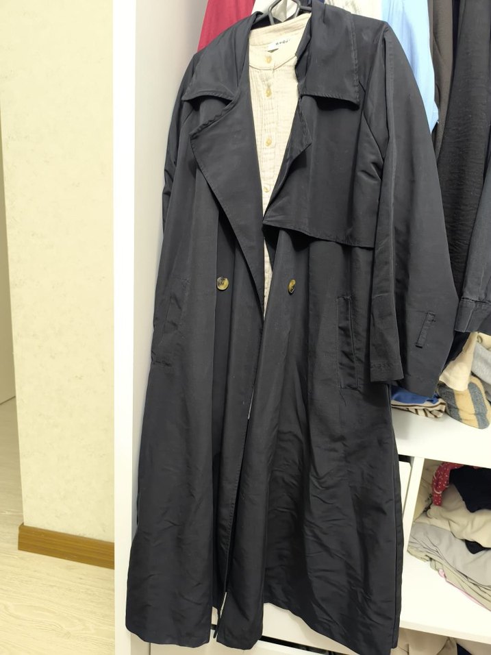 Siyah Uzun Keten Trençkot - Görsel 2