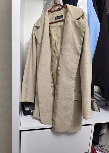 Bej Düğmeli Kadın Midi Keten ceget minik terziden - Görsel 5